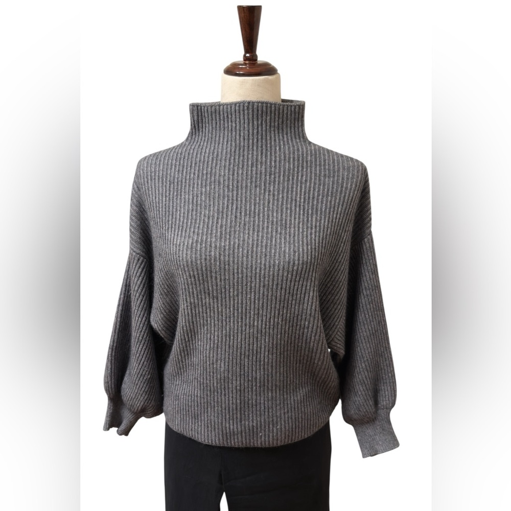 Gray Ribbed Turtleneck Sweater